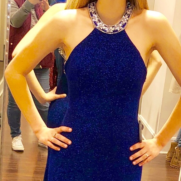 Metallic Knit Beaded Cleo X-Back Gown - Picture 3 of 4